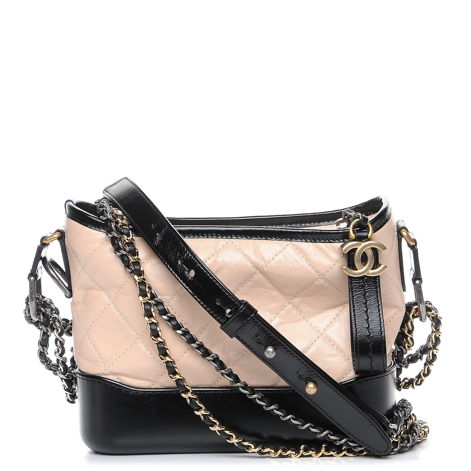 Chanel Aged Calfskin Quilted Small Gabrielle Hobo Beige Black 1 of 7