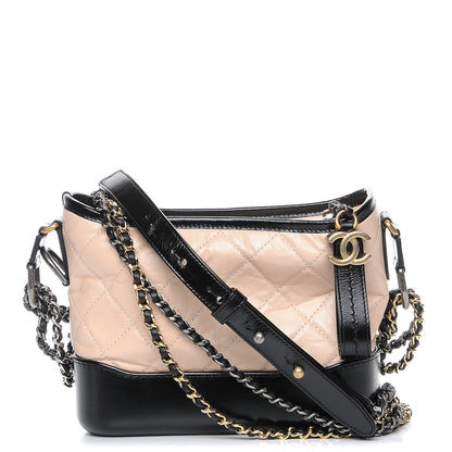 Chanel Aged Calfskin Quilted Small Gabrielle Hobo Beige Black 1 of 7