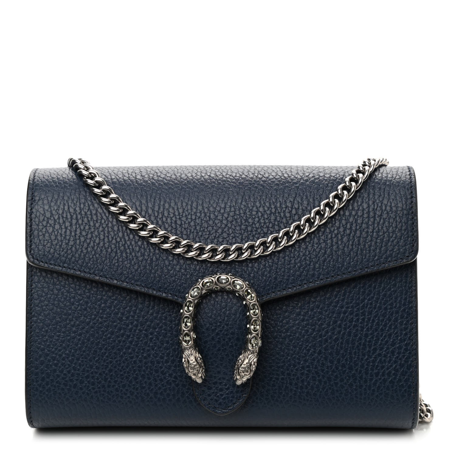 Gucci Dollar Calfskin Crystal Mini Dionysus Chain Wallet Blue Agata Black Diamond 1 of 7