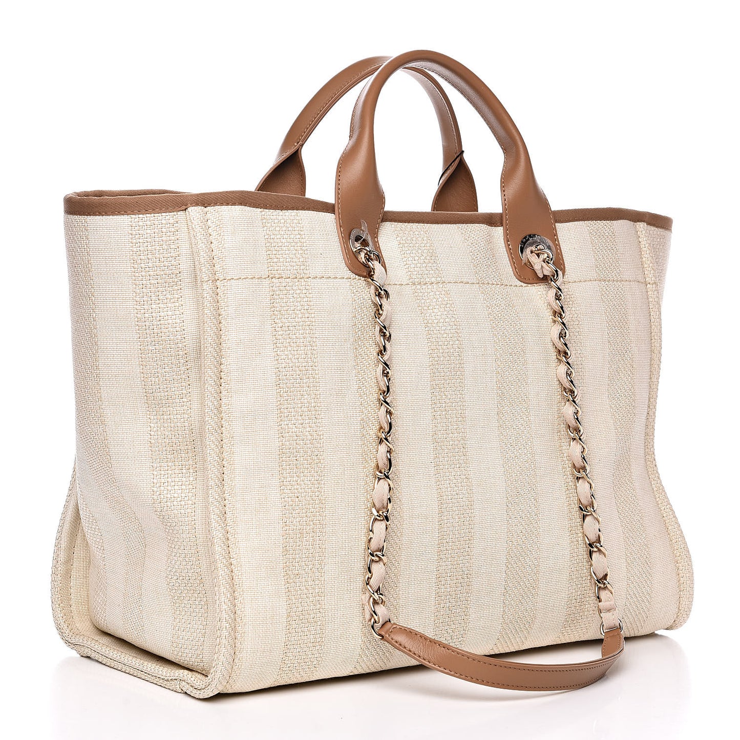Mixed Fibers Striped Medium Deauville Tote Beige