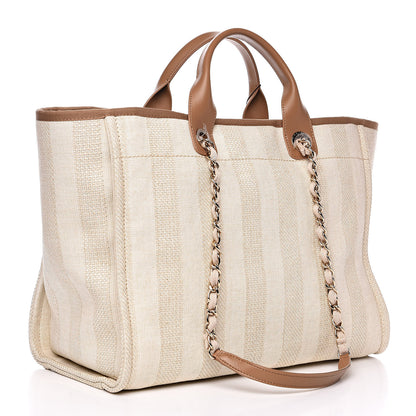 Chanel Mixed Fibers Striped Medium Deauville Tote Beige 3 of 10
