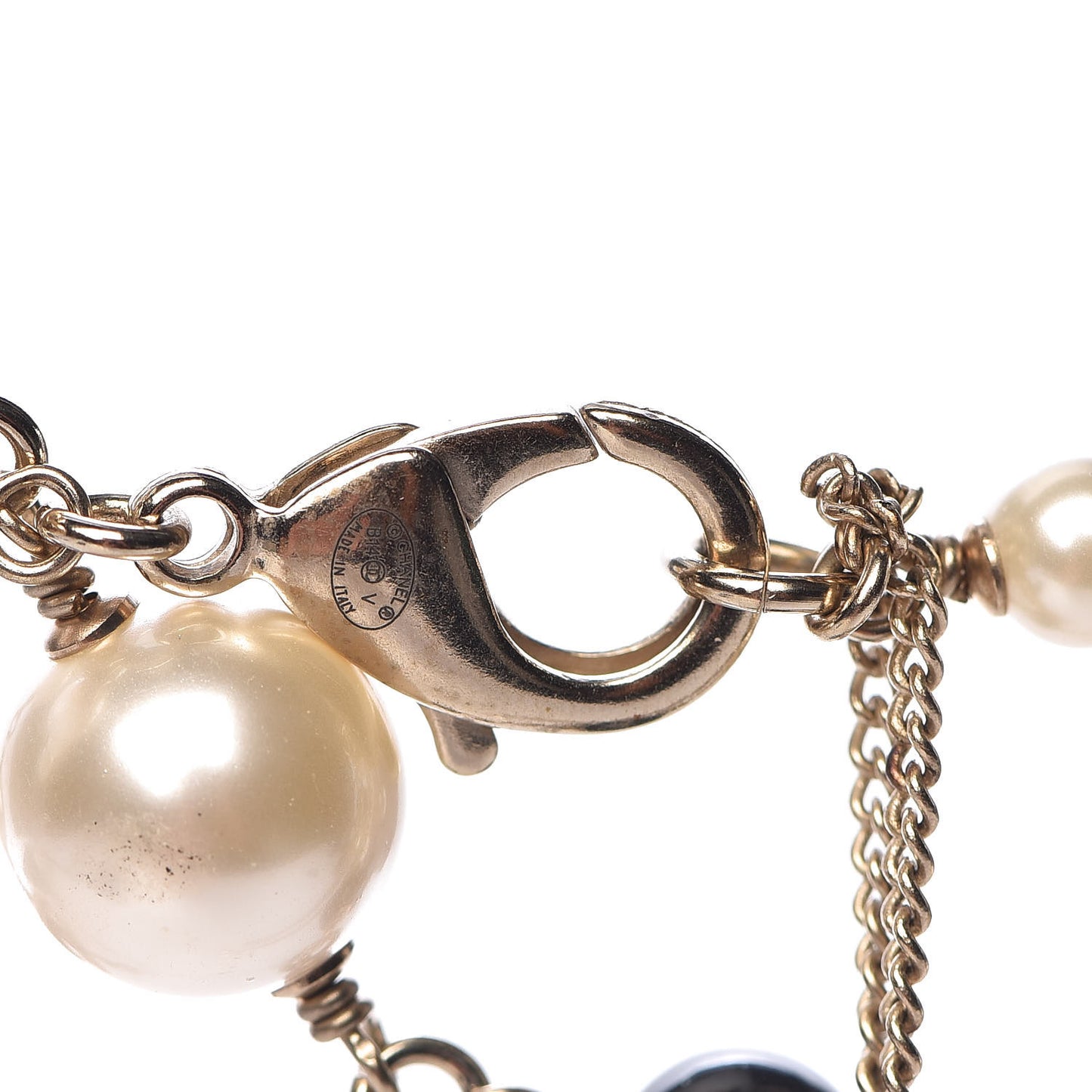 Pearl Bead Enamel CC Baroque Long Necklace Black Gold