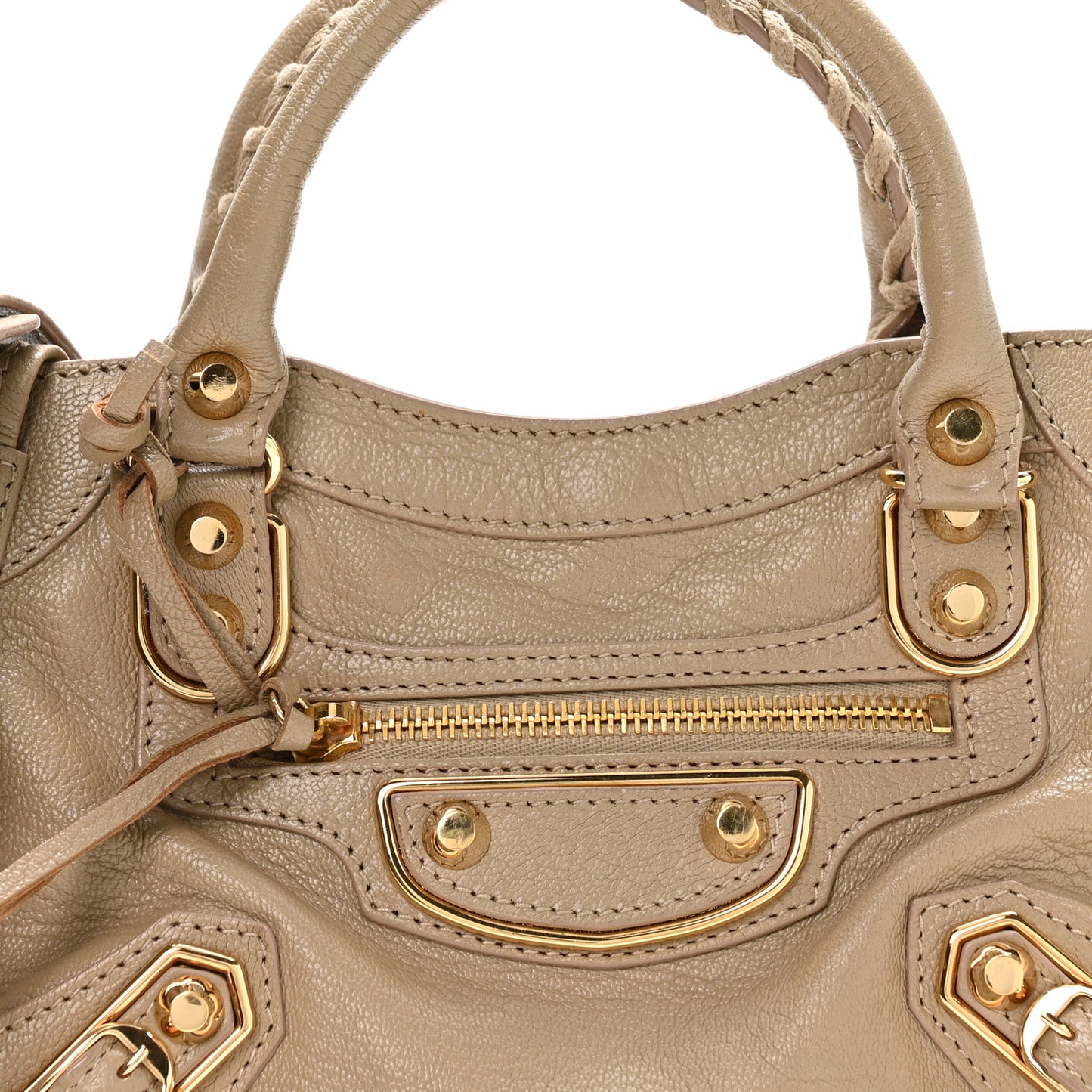 Chevre Gold Metallic Edge Hardware Mini City Beige Latte