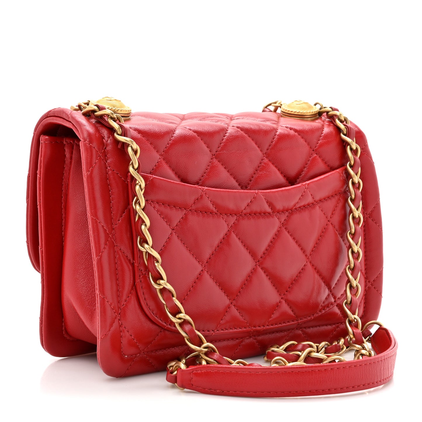 Shiny Lambskin Quilted Mini Flap Red