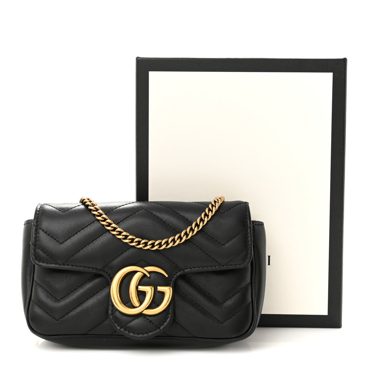 Gucci Calfskin Matelasse Super Mini GG Marmont Shoulder Bag Black 13 of 13