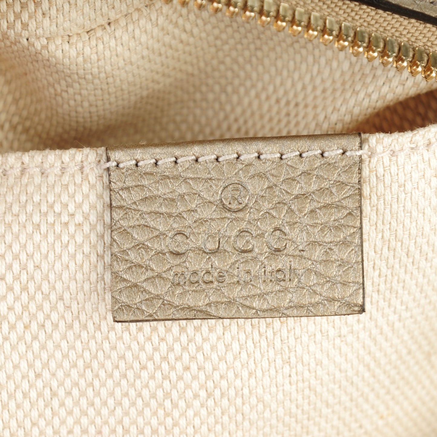 Metallic Pebbled Calfskin Small Soho Disco Bag Golden Beige