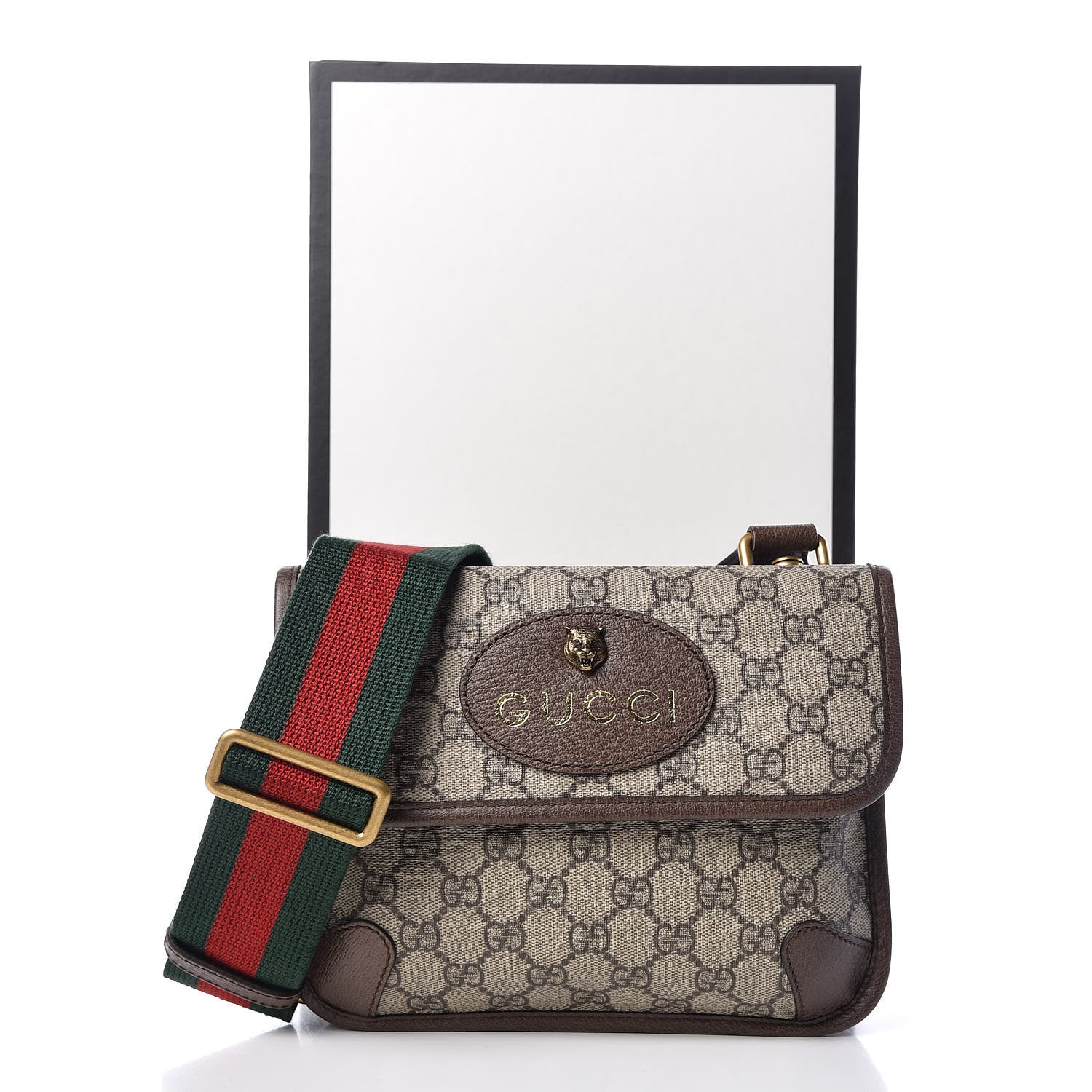 Gucci GG Supreme Monogram Web Small Neo Vintage Double Flap Messenger Bag Beige New Acero 12 of 12