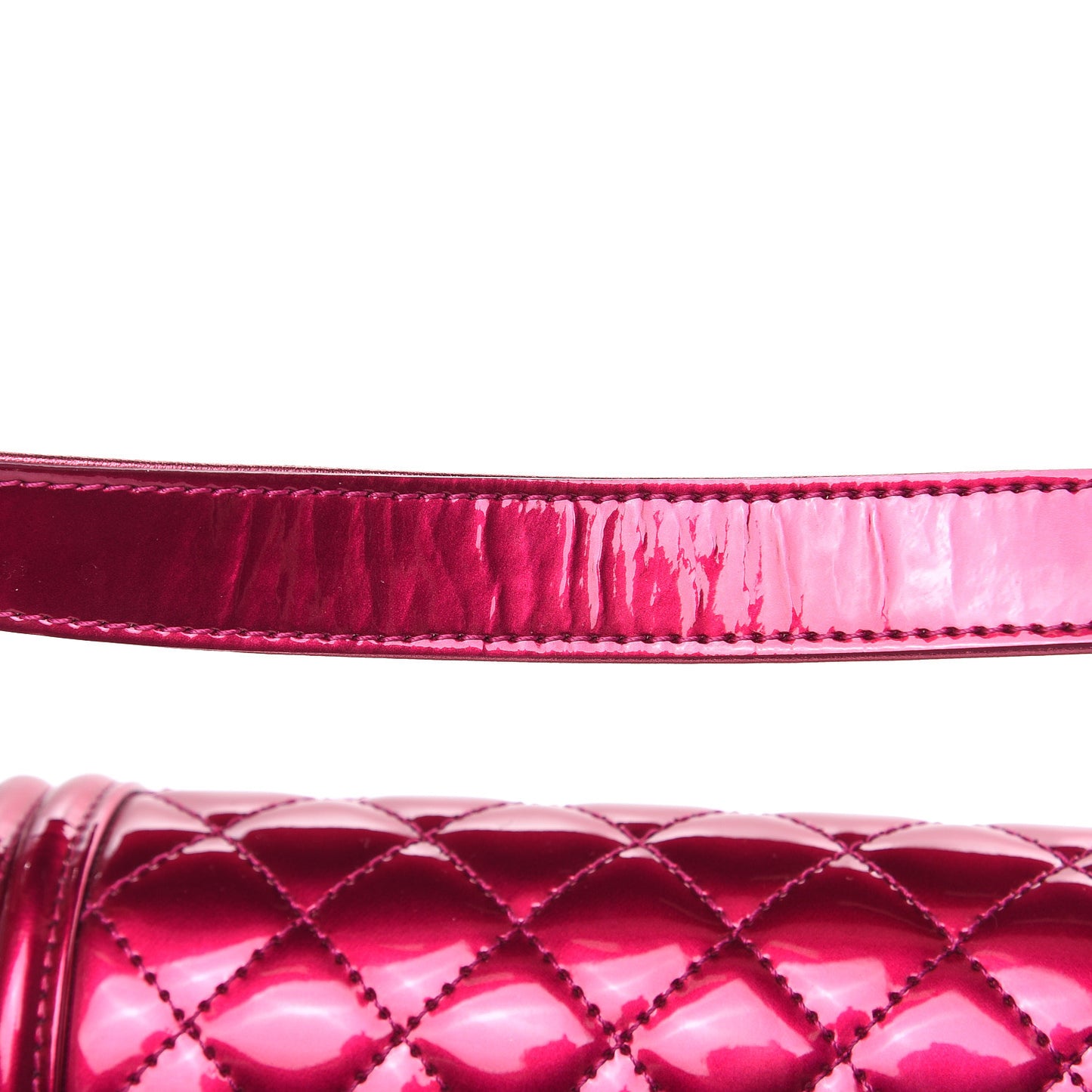 Metallic Patent Calfskin Quilted Medium Boy Flap Pink