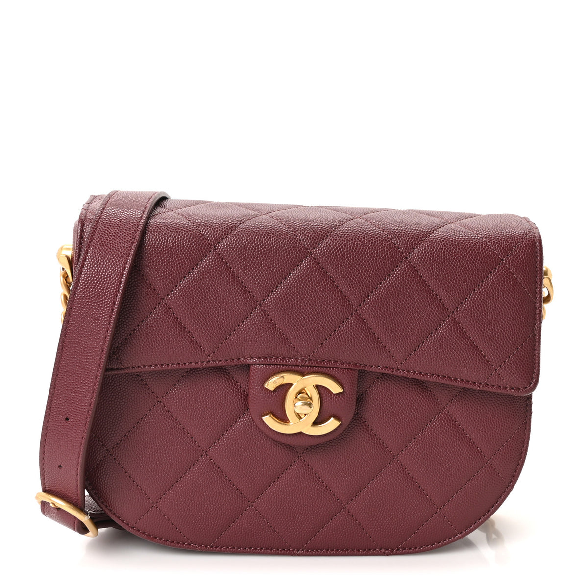 Caviar Quilted Medium Moon Messenger Burgundy