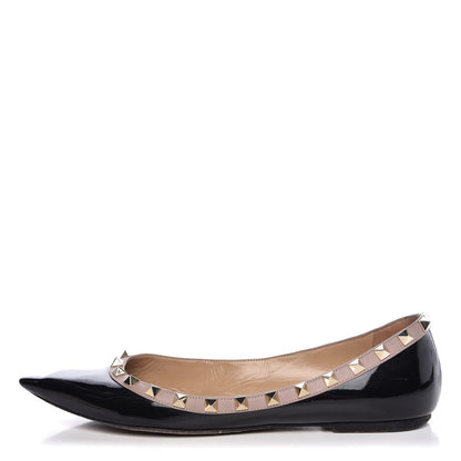 Valentino Garavani Patent Nappa Rockstud Ballerina Flats 38 Black Poudre 1 of 20
