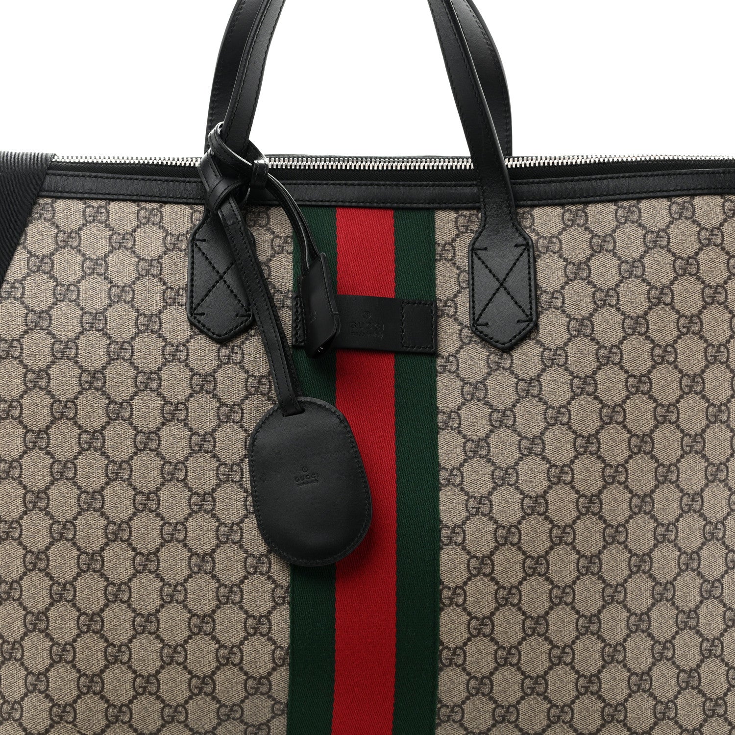 Gucci GG Supreme Monogram Web Large Zippered Tote Beige Black 8 of 11