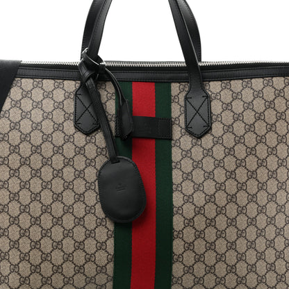 Gucci GG Supreme Monogram Web Large Zippered Tote Beige Black 8 of 11