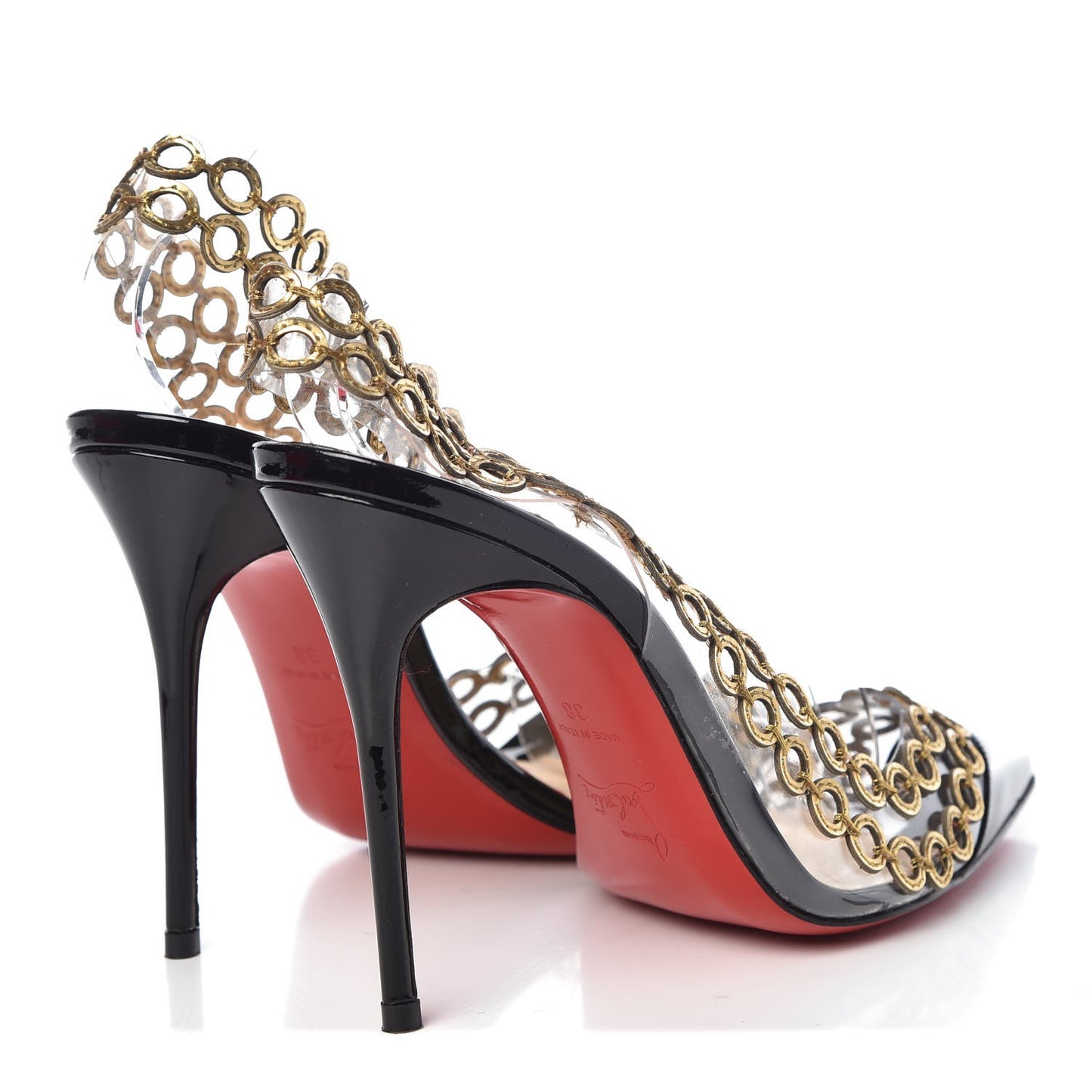 Patent PVC Malaika Half Dorsay 120 Pumps 38 Black Gold