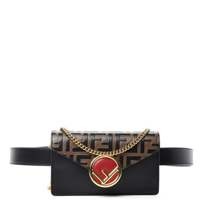 Fendi Vitello Liberty F is Fendi Bi-Color FF 1974 Embossed Envelope Belt Bag Maya Black 1 of 12