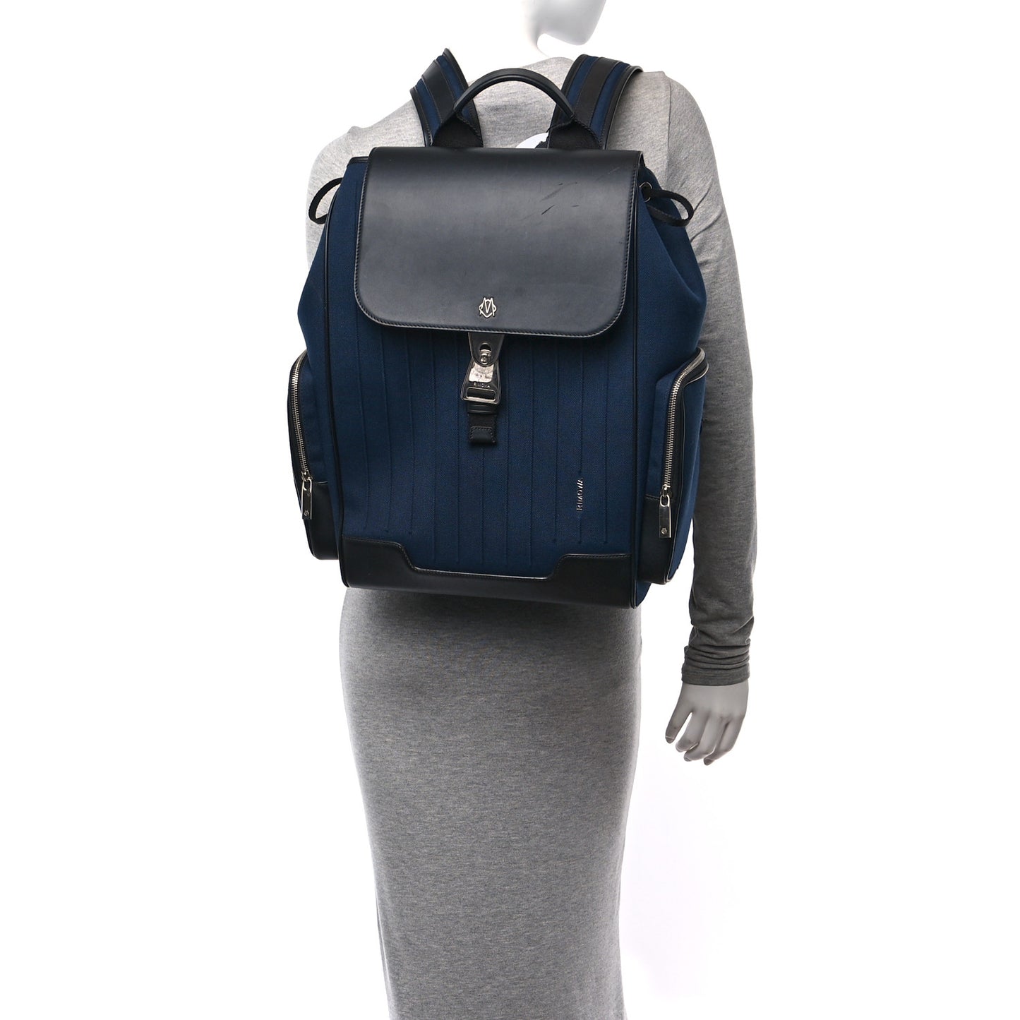 Canvas Calfskin Never Still Large Backpack Navy