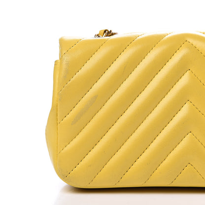 Chanel Lambskin Chevron Quilted Extra Mini Rectangular Flap Yellow 12 of 18