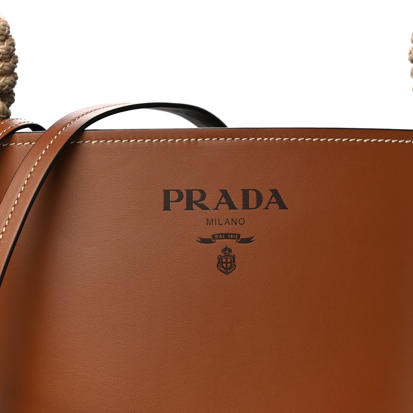 City Calfskin Knotted Rope Bucket Bag Cognac