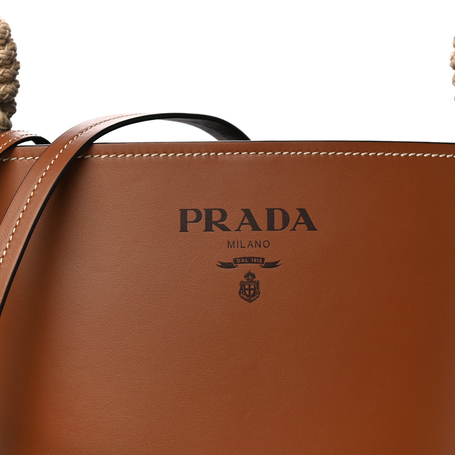 Prada City Calfskin Knotted Rope Bucket Bag Cognac 19 of 19