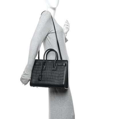 Saint Laurent Calfskin Crocodile Embossed Small Sac de Jour Black 2 of 9