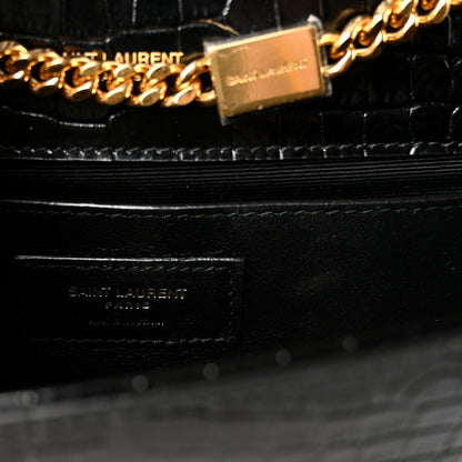 Saint Laurent Calfskin Crocodile Embossed Small Classic Monogram Kate Tassel Satchel Black 6 of 10