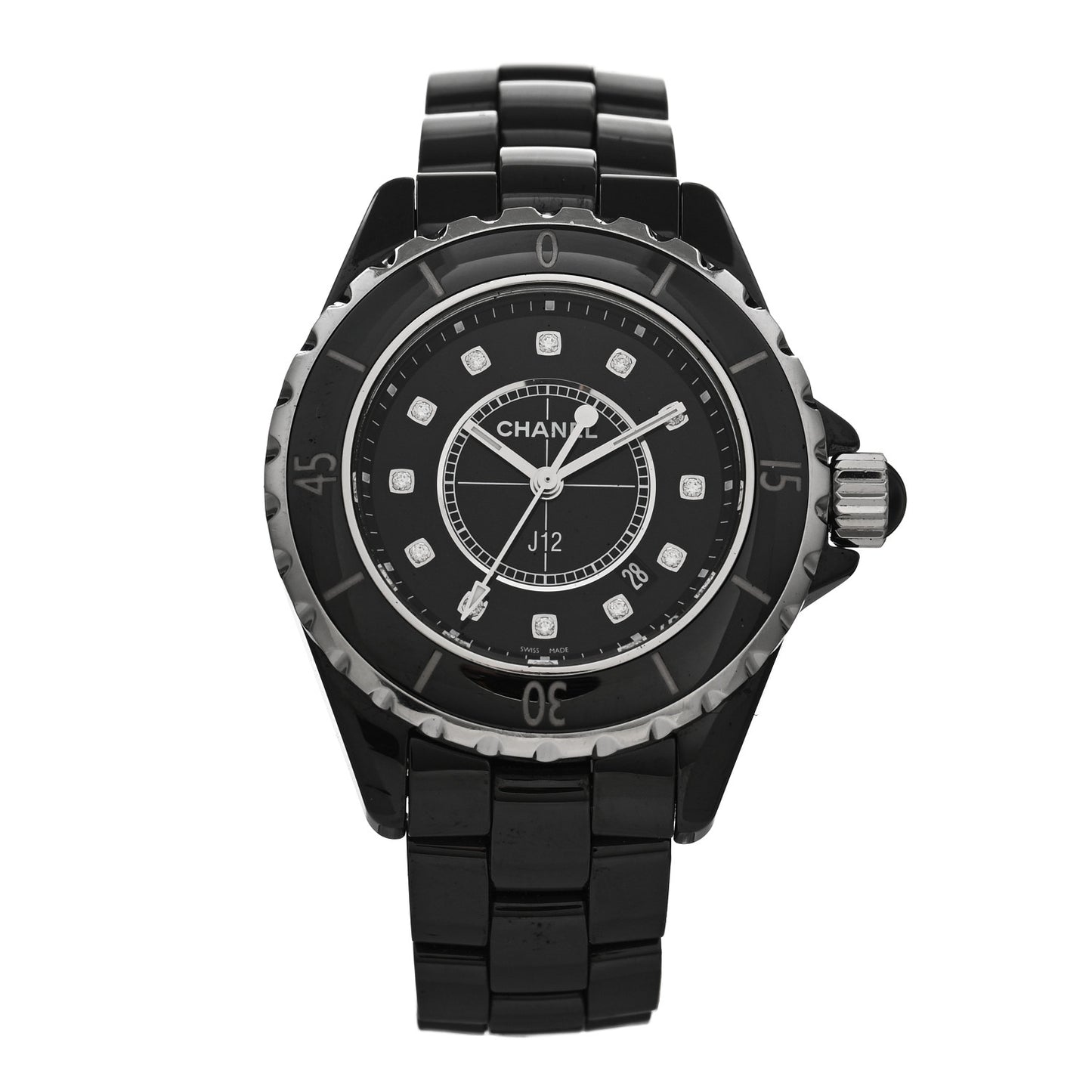 Stainless Steel Ceramic Diamond 33mm J12 Quartz Watch Black