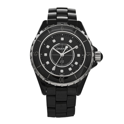 Chanel Stainless Steel Ceramic Diamond 33mm J12 Quartz Watch Black 1 of 4