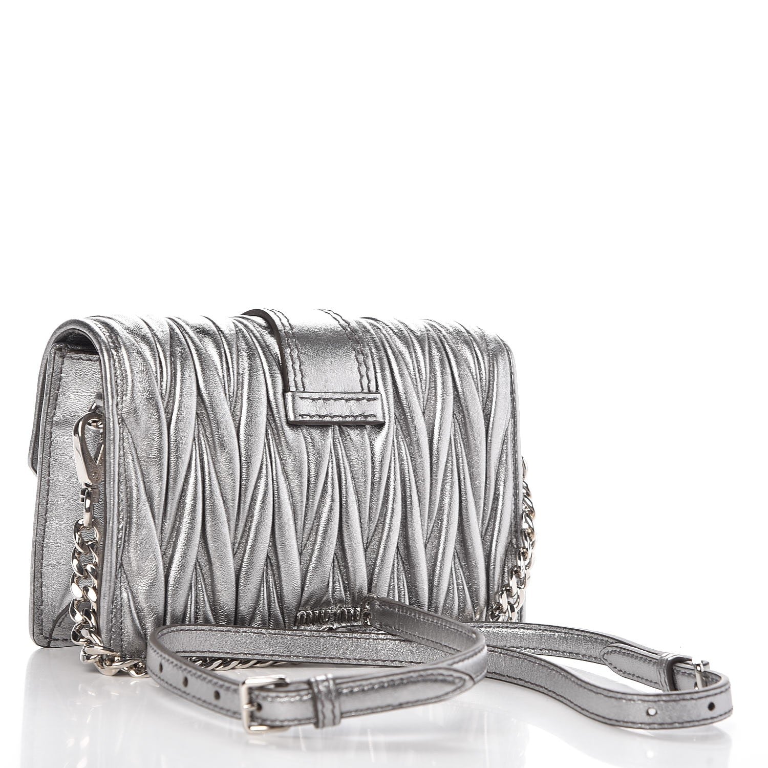 Miu Miu Nappa Matelasse Crystal Embellished Lady Crossbody Cromo 3 of 9