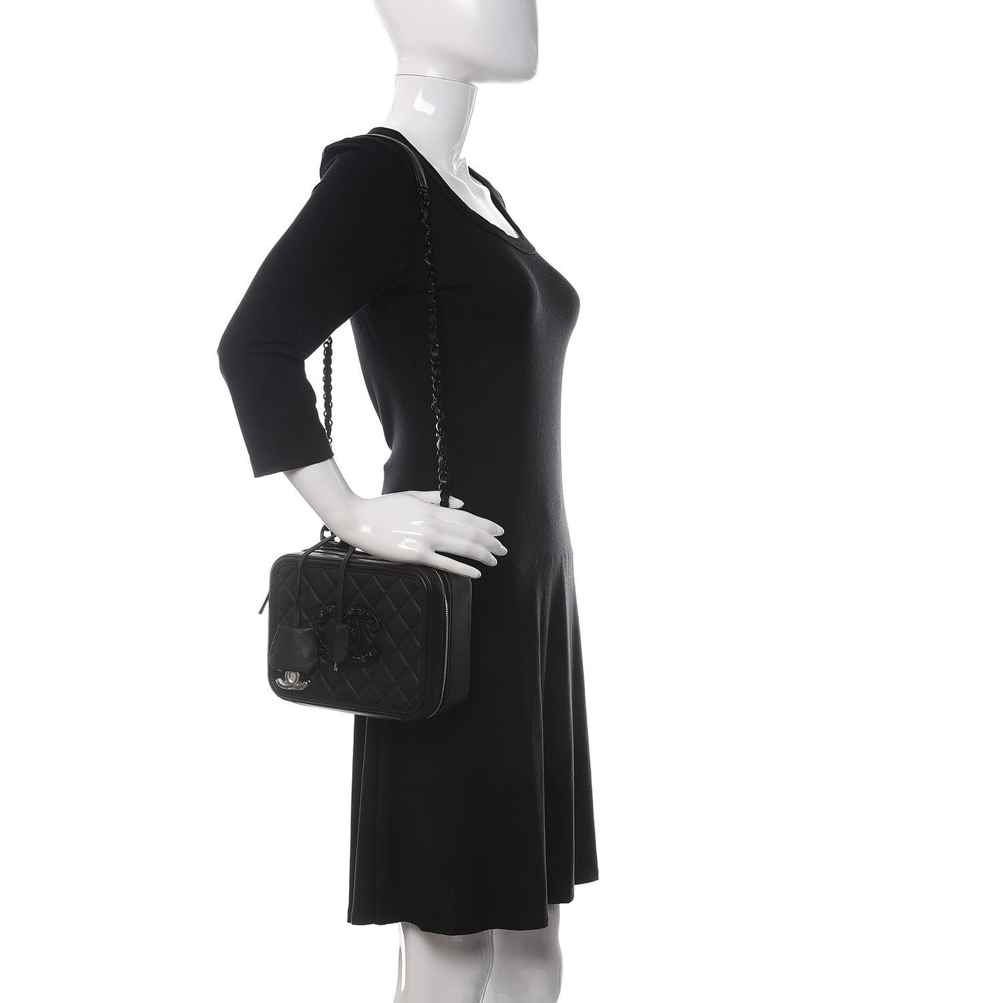 Calfskin Quilted Medium CC Filigree Vanity Case Black