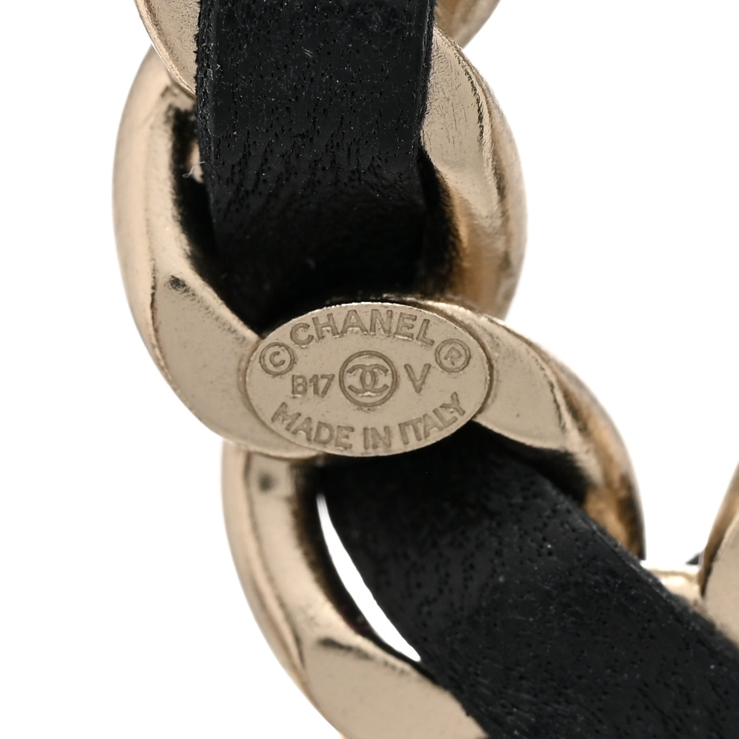 Lambskin Chain CC Brooch Black Gold