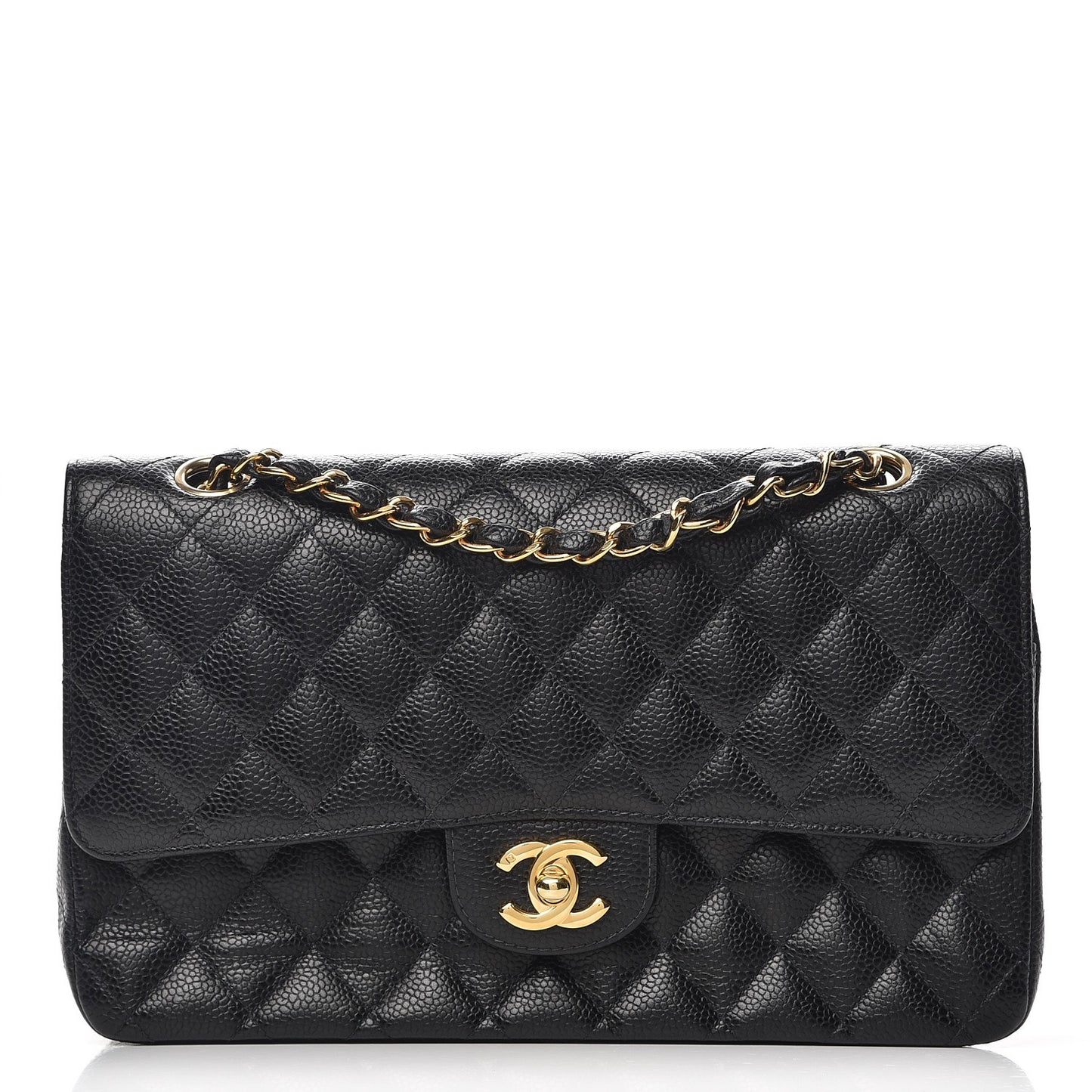 Caviar Quilted Medium Double Flap Black