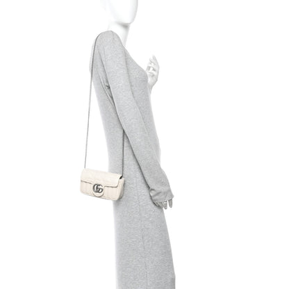 Gucci Calfskin Matelasse Aria Super Mini GG Marmont Shoulder Bag Mystic White 2 of 10