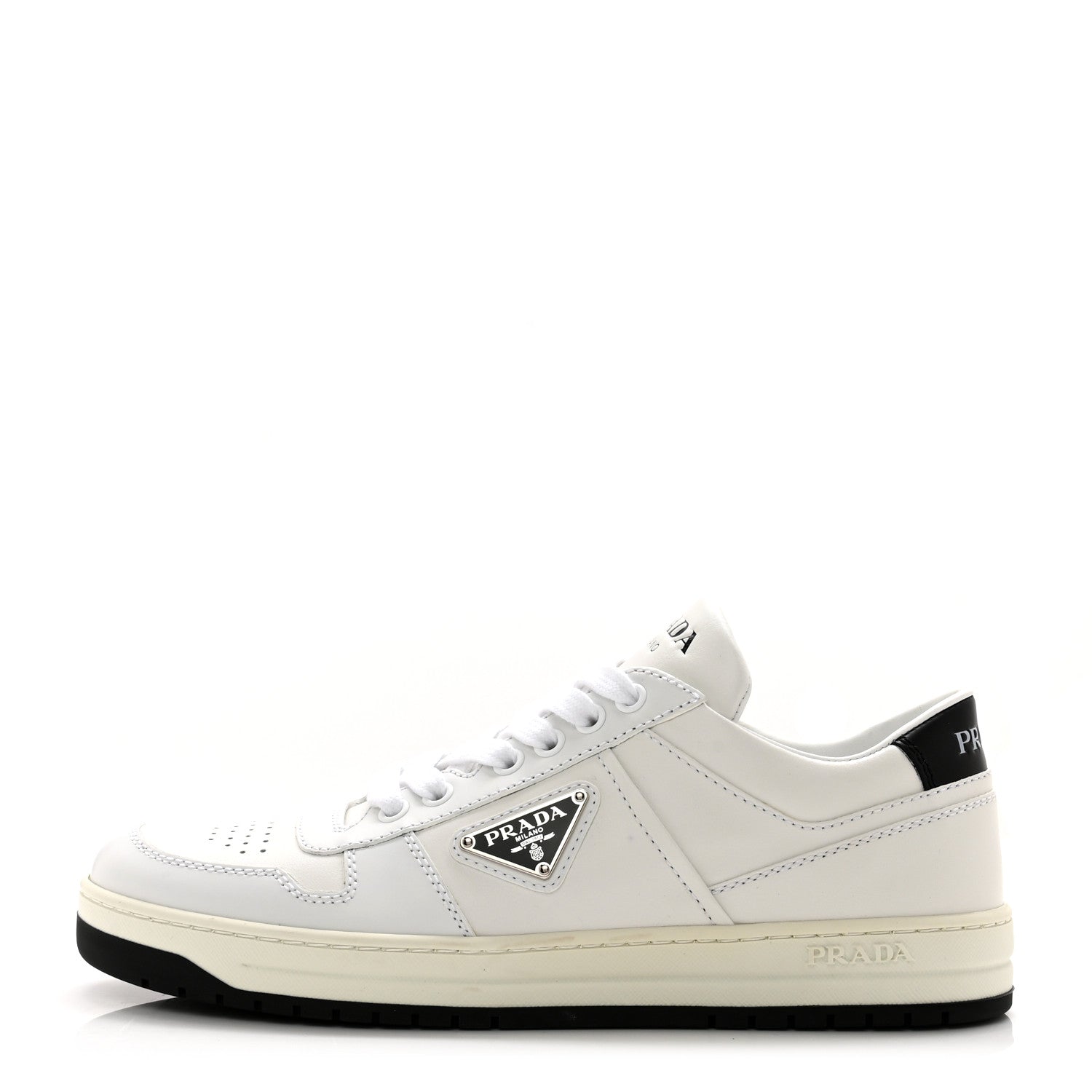 Prada Vitello Sport Spazzolato Rois Triangle Womens Downtown Low Top 30mm Sneakers 39 White Black 1 of 9