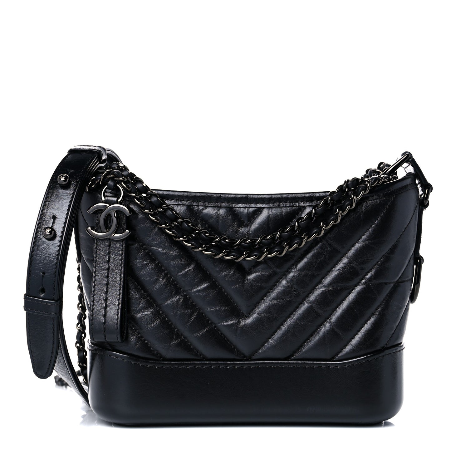 Aged Calfskin Chevron Quilted Small Gabrielle Hobo So Black