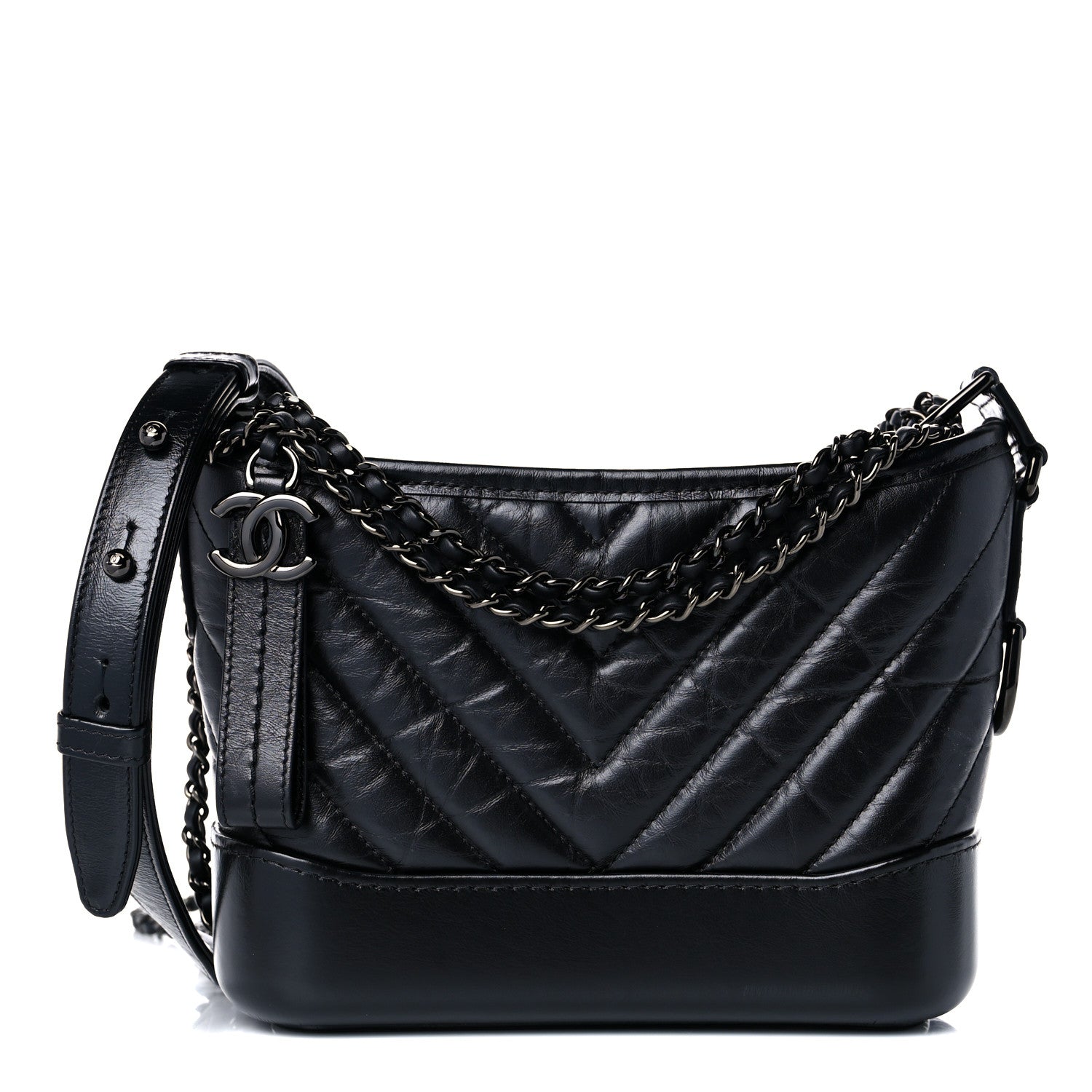 Chanel Aged Calfskin Chevron Quilted Small Gabrielle Hobo So Black 1 of 10