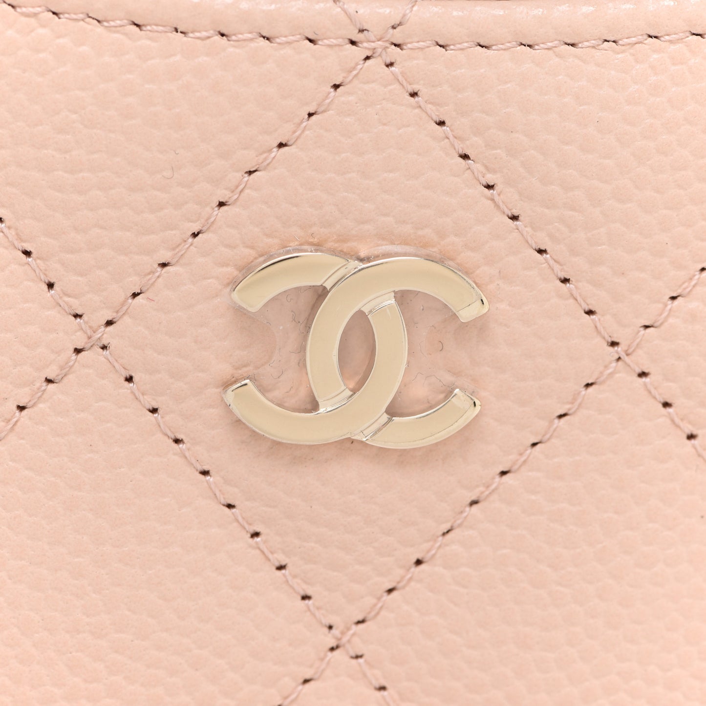 Caviar Quilted Card Holder Light Beige