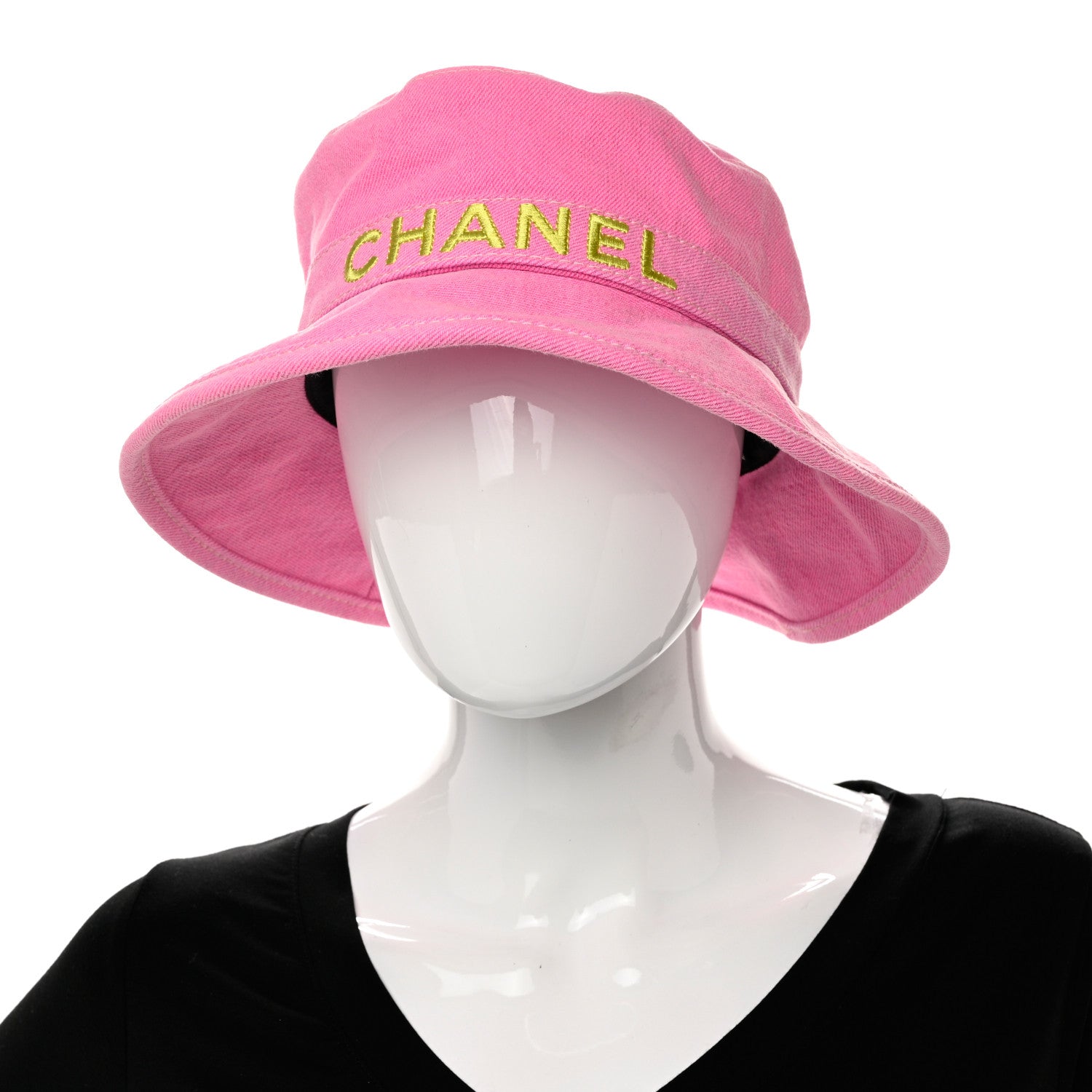 Chanel Denim Logo Bucket Hat M Pink Yellow 2 of 6