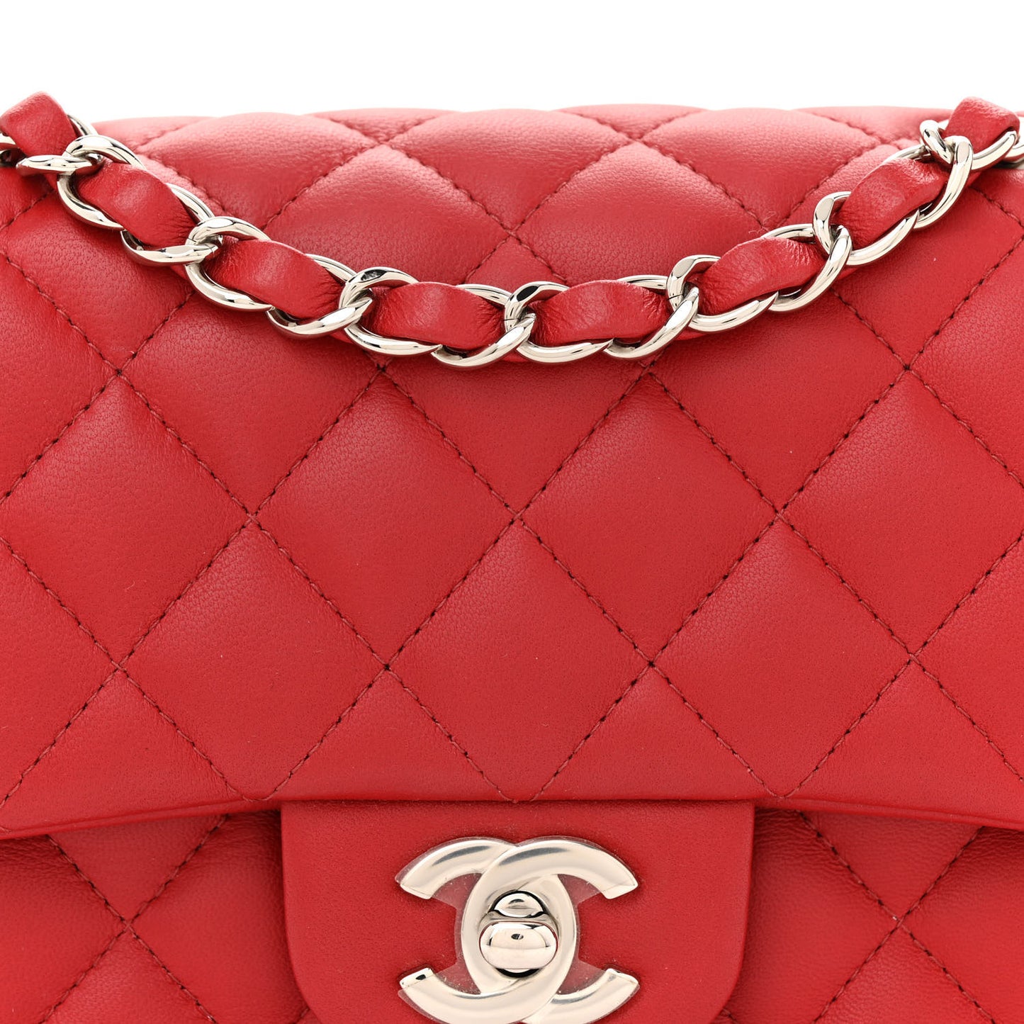 Lambskin Quilted Mini Square Flap Red