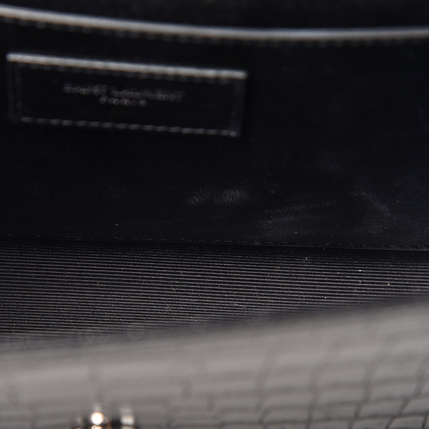 Calfskin Crocodile Embossed Medium Classic Monogram Kate Tassel Satchel Black