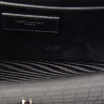 Saint Laurent Calfskin Crocodile Embossed Medium Classic Monogram Kate Tassel Satchel Black 8 of 13