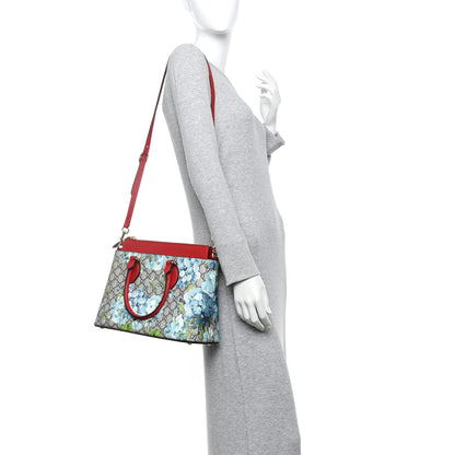 Gucci GG Supreme Monogram Blooms Small Zip Top Tote Beige Blue Navy Hibiscus Red 2 of 10