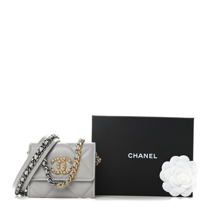 Chanel Lambskin Quilted Chanel 19 Flap Coin Purse With Chain Grey 12 of 12