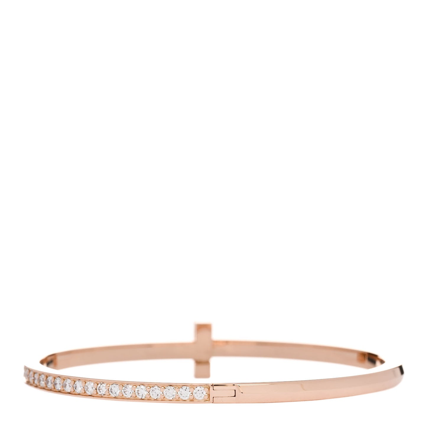 18K Rose Gold Diamond Narrow T1 Hinged Bangle Bracelet