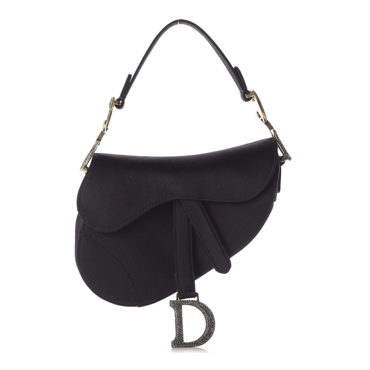 Satin Crystal Mini Saddle Bag Black
