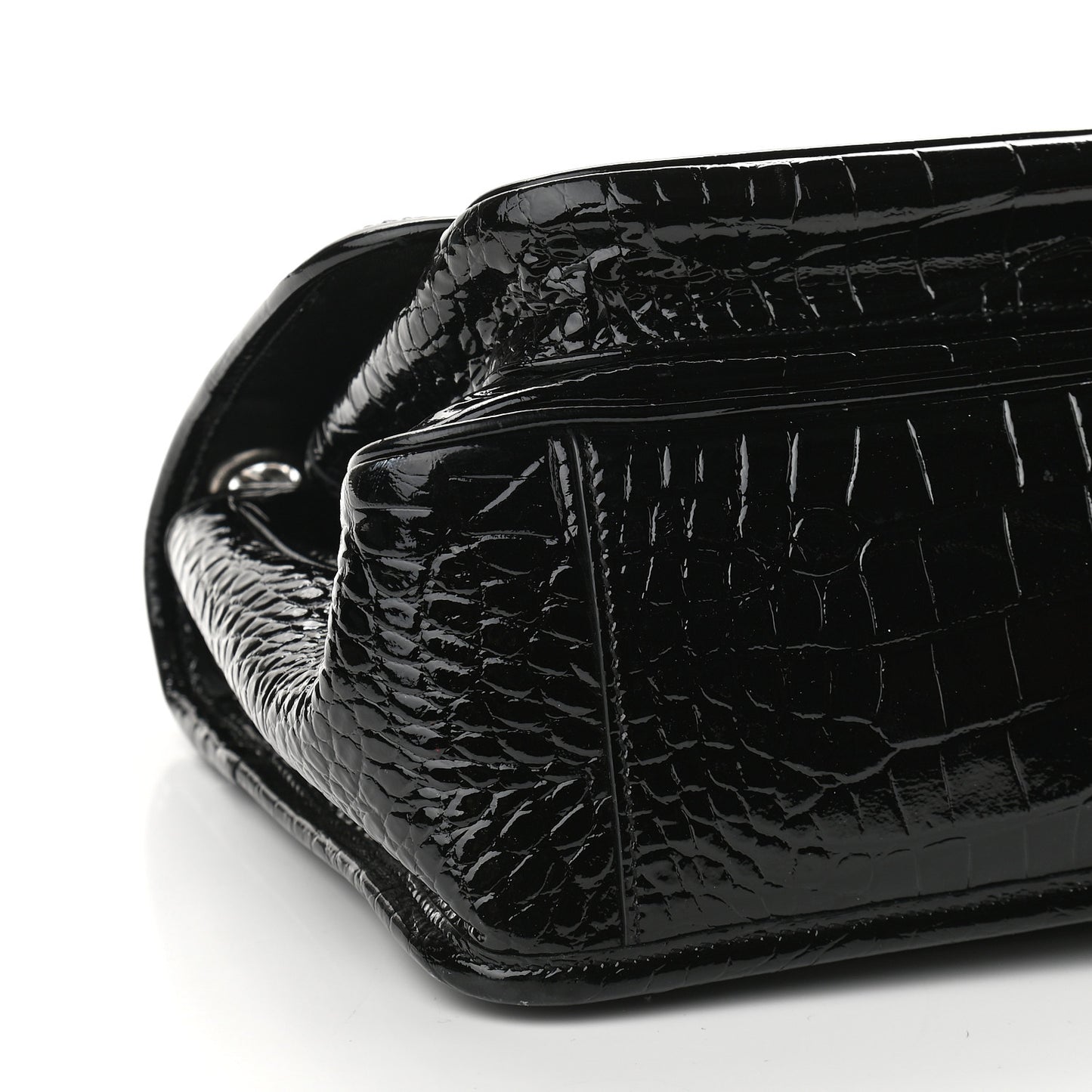 Patent Crocodile Embossed Lambskin Monogram Medium Niki Chain Satchel Black