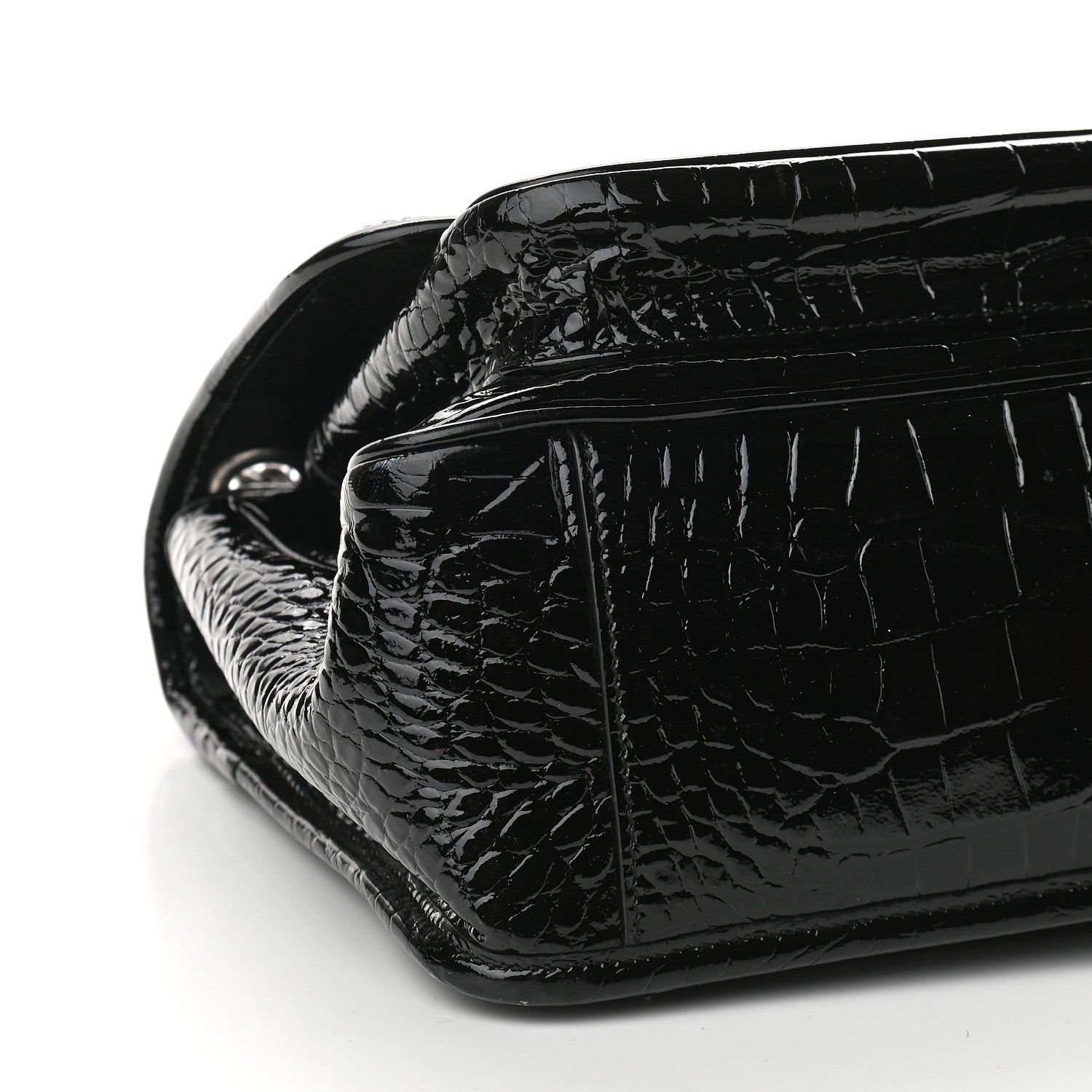 Saint Laurent Patent Crocodile Embossed Lambskin Monogram Medium Niki Chain Satchel Black 8 of 9