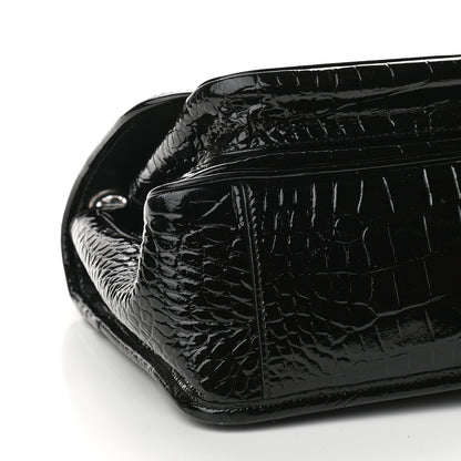Saint Laurent Patent Crocodile Embossed Lambskin Monogram Medium Niki Chain Satchel Black 8 of 9