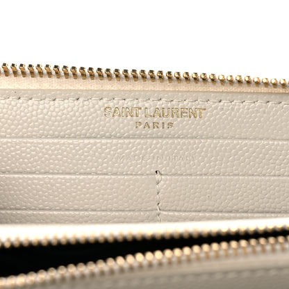 Saint Laurent Grain De Poudre Matelasse Chevron Monogram Zip Around Wallet Blanc Vintage 7 of 12