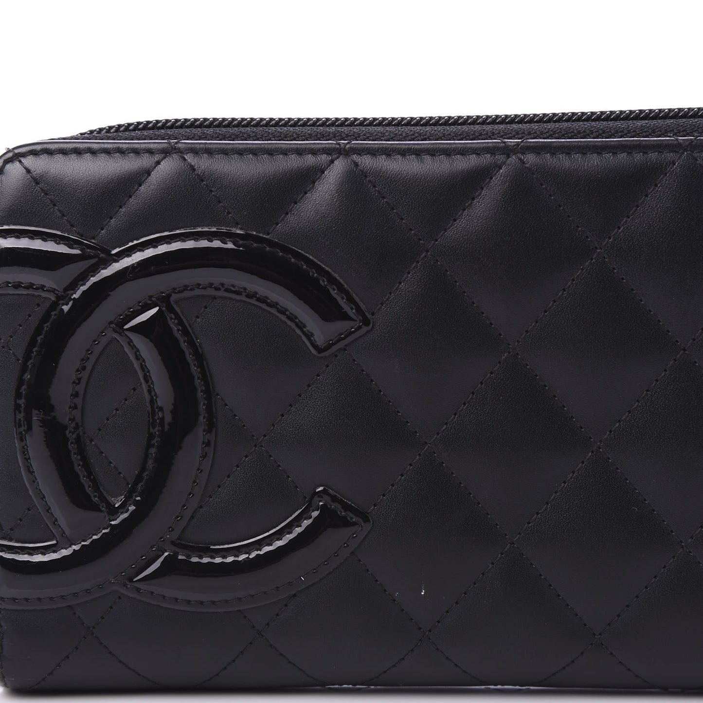 Calfskin Quilted Cambon Large Gusset Zip Around Wallet Black