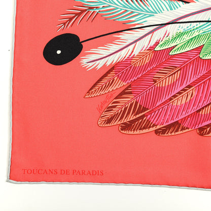 Hermes Silk Toucans De Paradis Scarf 90 Rose Vif Creme Vert 3 of 6