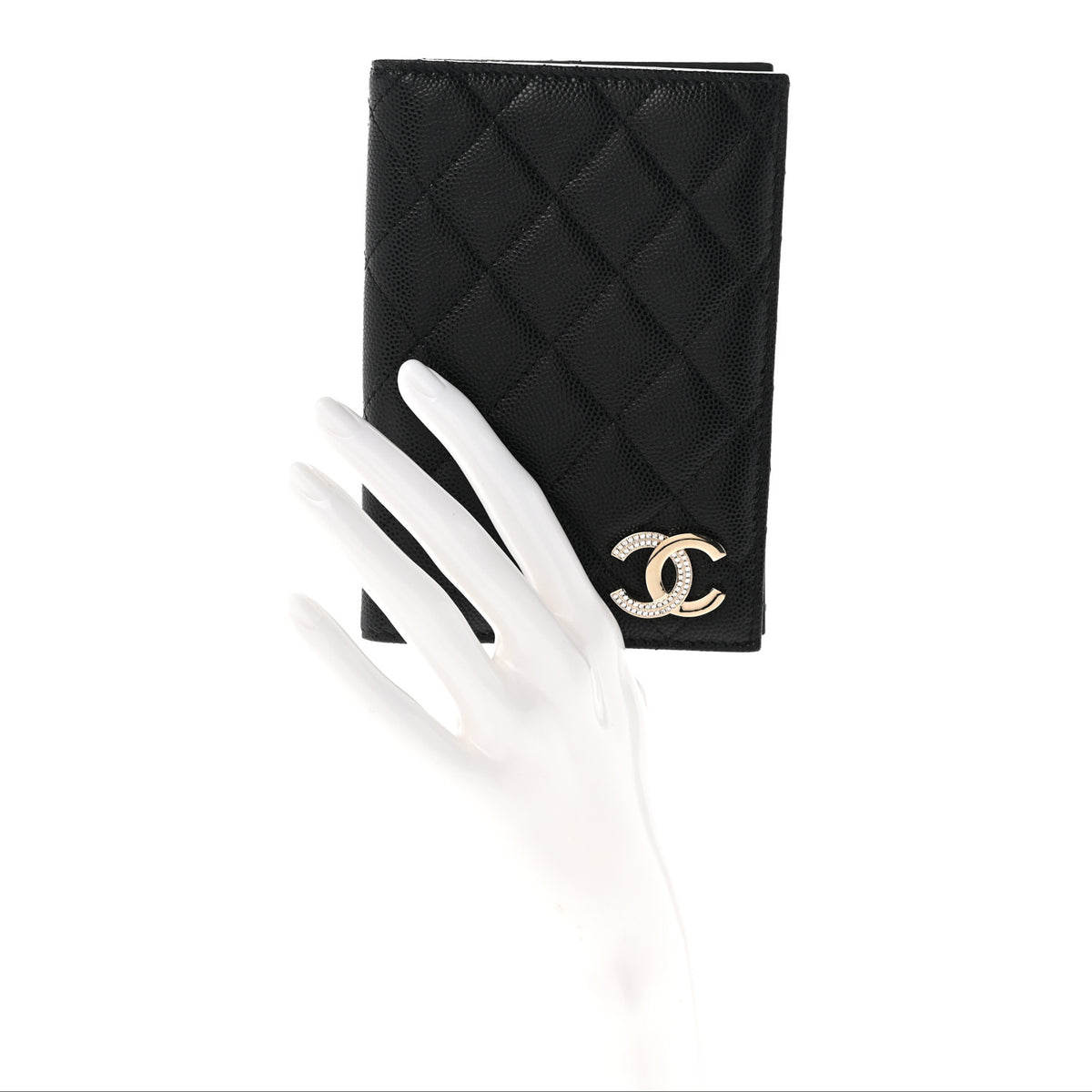 Chanel Caviar Quilted Crystal CC Passport Holder Black 2 of 7
